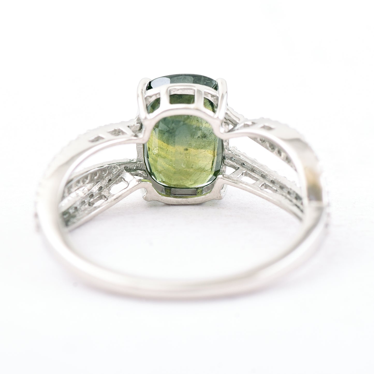 3.16 Ct Cushion Mixed Cut Natural Green Sapphire 950 Platinum Ring
