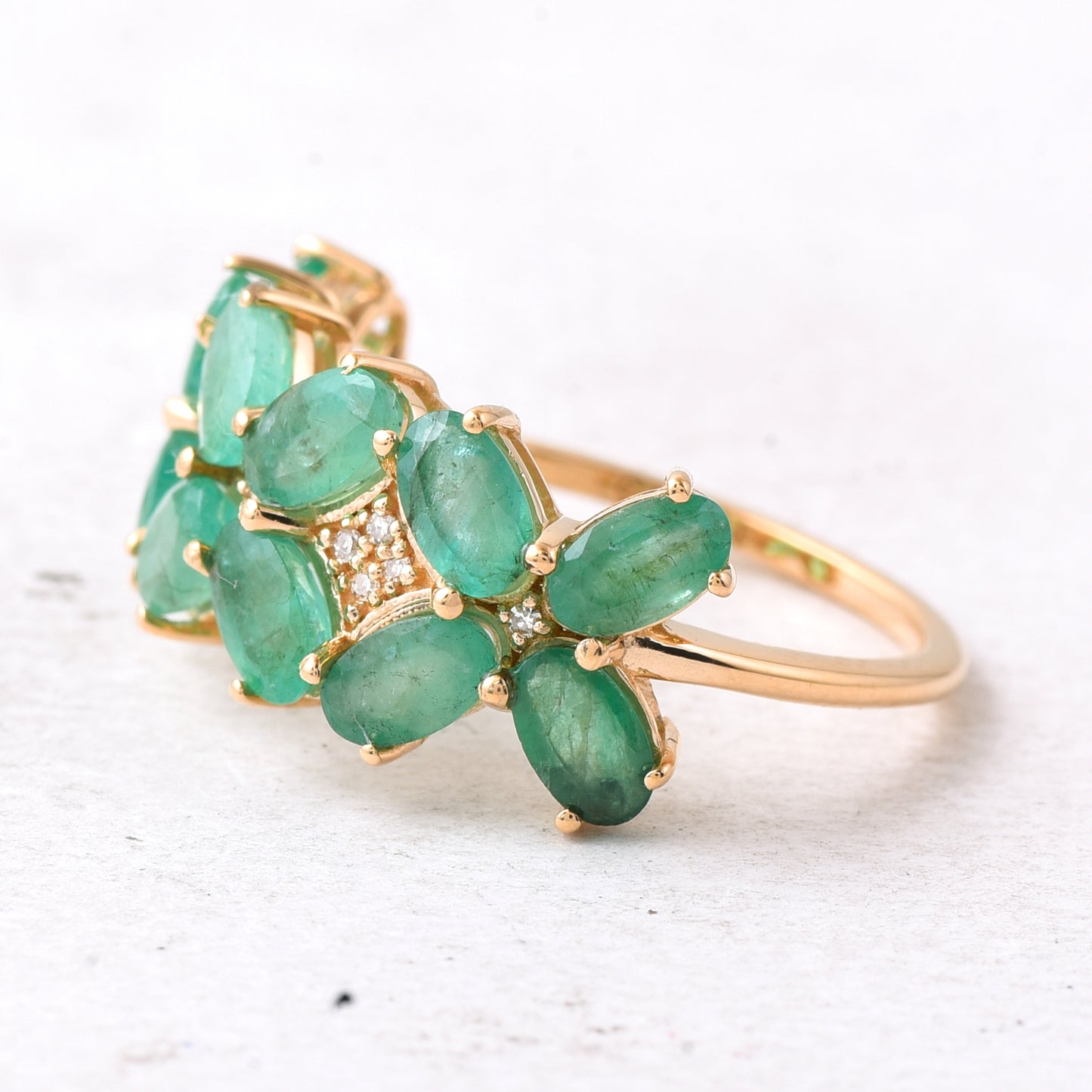 5.47 Ct Oval Mixed Cut Natural Emerald 14K Gold Ring