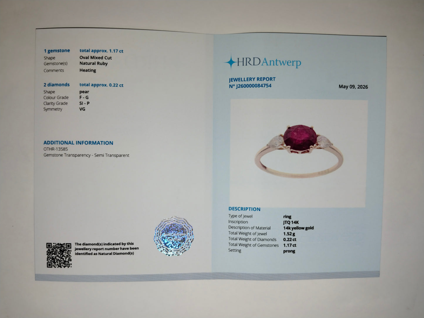 1.24 Ct Oval Mixed Cut Natural Ruby 14K Gold Ring