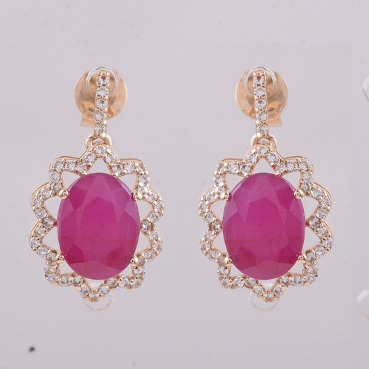 4.58 Ct Oval Ruby 9K Gold Earrings