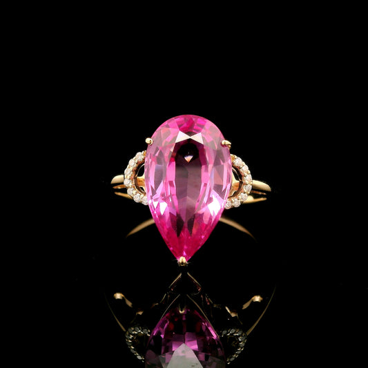 6.92 Ct Pear Mixed Cut Lab Grown Pink Sapphire 14K Gold Ring