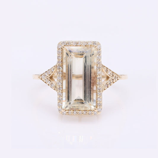 3.50 Ct Rectangular Step Cut Natural Plagioclase Feldspar Sunstone 14K Gold Ring
