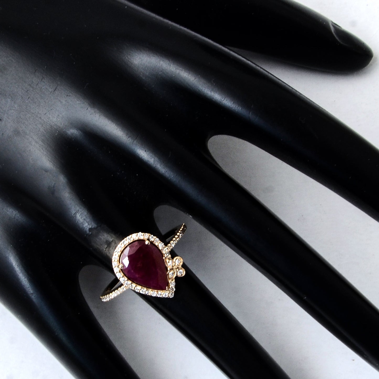 2.22 Ct Pear Mixed Cut Natural Corundum Ruby 14K Gold Ring