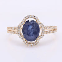2.72 Ct Oval Mixed Cut Natural Sapphire 14K Gold Ring