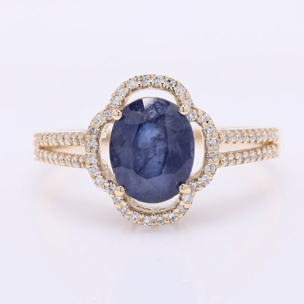 2.72 Ct Oval Mixed Cut Natural Sapphire 14K Gold Ring