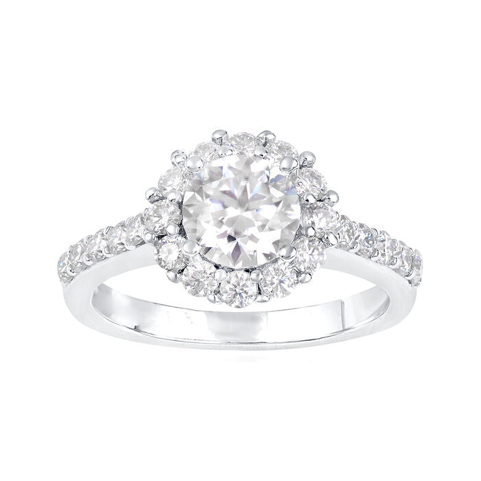 1.60 ct. t.w. Moissanite Halo Ring in Sterling Silver. Size 5