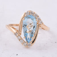 2.20 Ct Pear Natural Aquamarine 14K Gold Ring