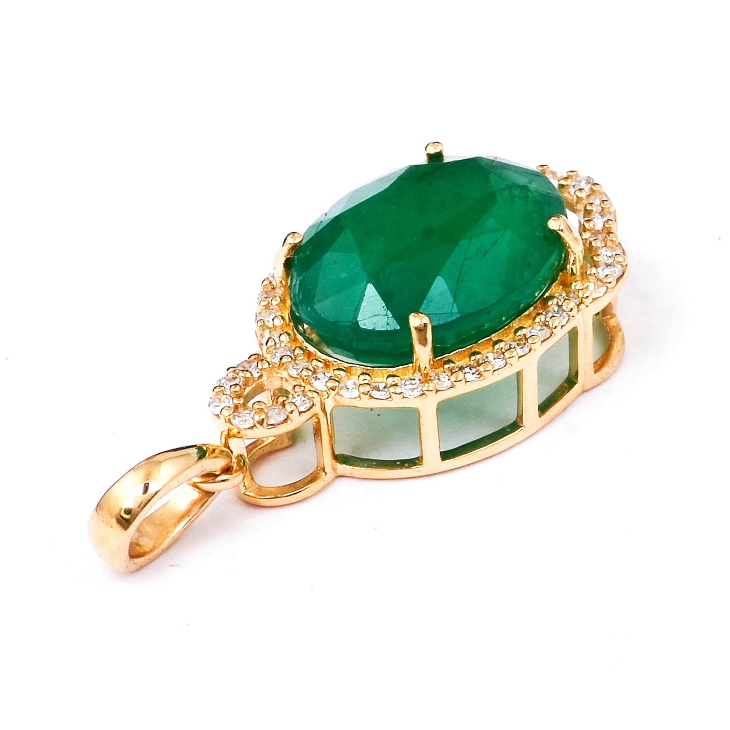 3.31 Ct Oval Natural Emerald 14K Gold Pendant