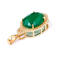 3.31 Ct Oval Natural Emerald 14K Gold Pendant