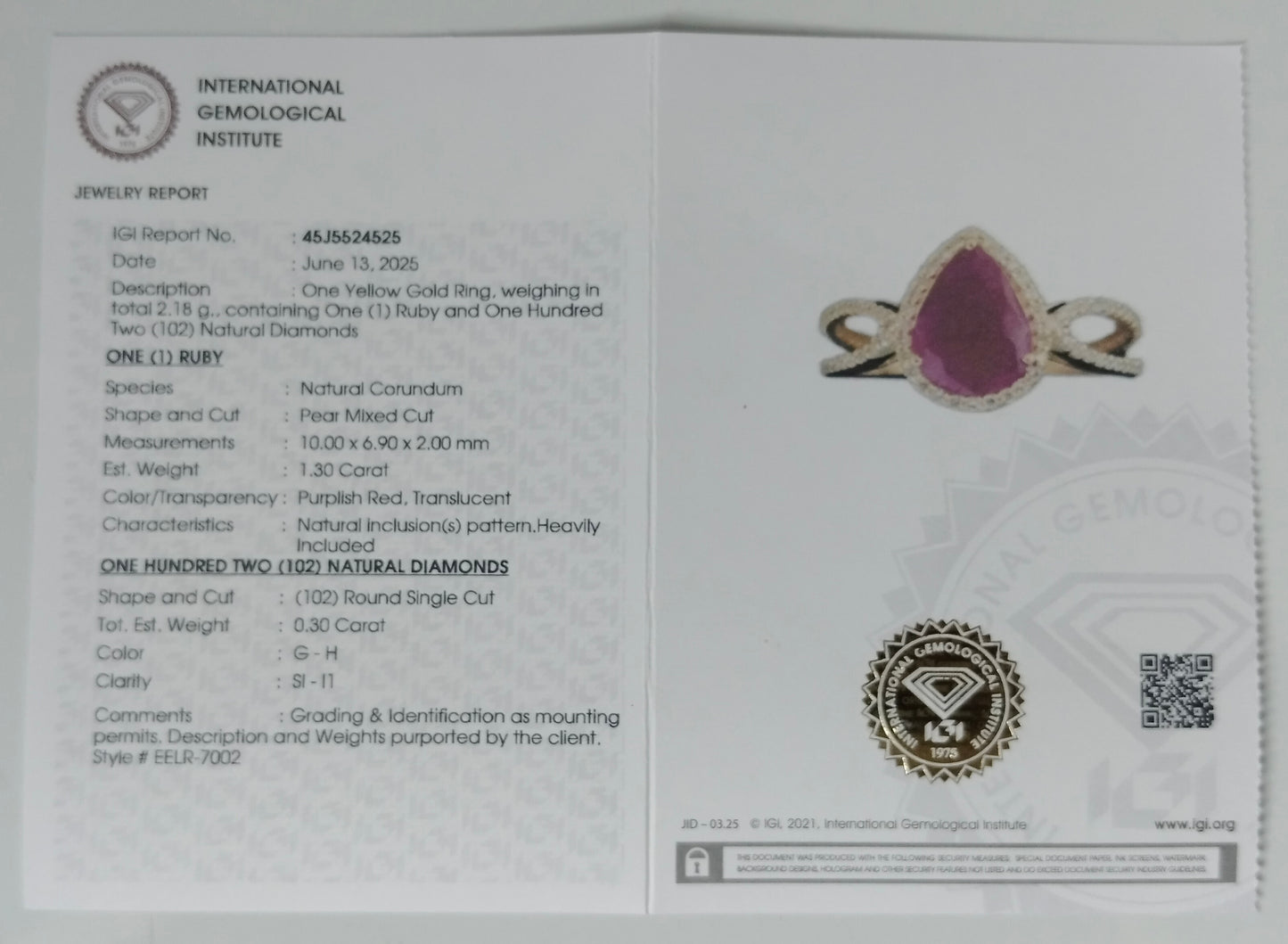 1.60 Ct Pear Mixed Cut Natural Corundum Ruby 14K Gold Ring