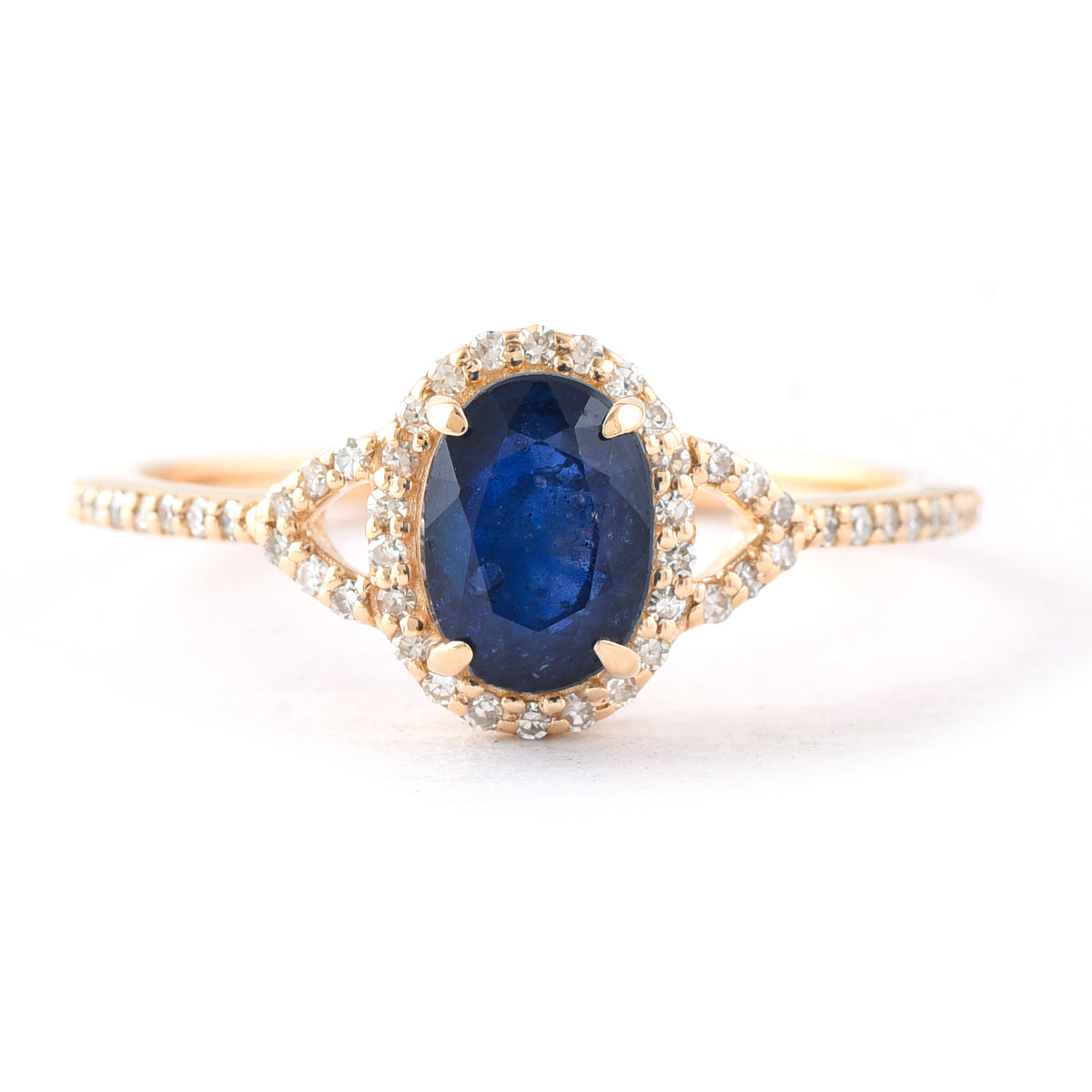 1.55 Ct Oval Mixed Cut Natural Sapphire 14K Gold Ring