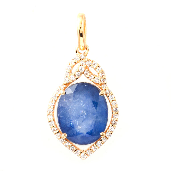 3.51 Ct Oval Mixed Cut Natural Sapphire 14K Gold Pendant