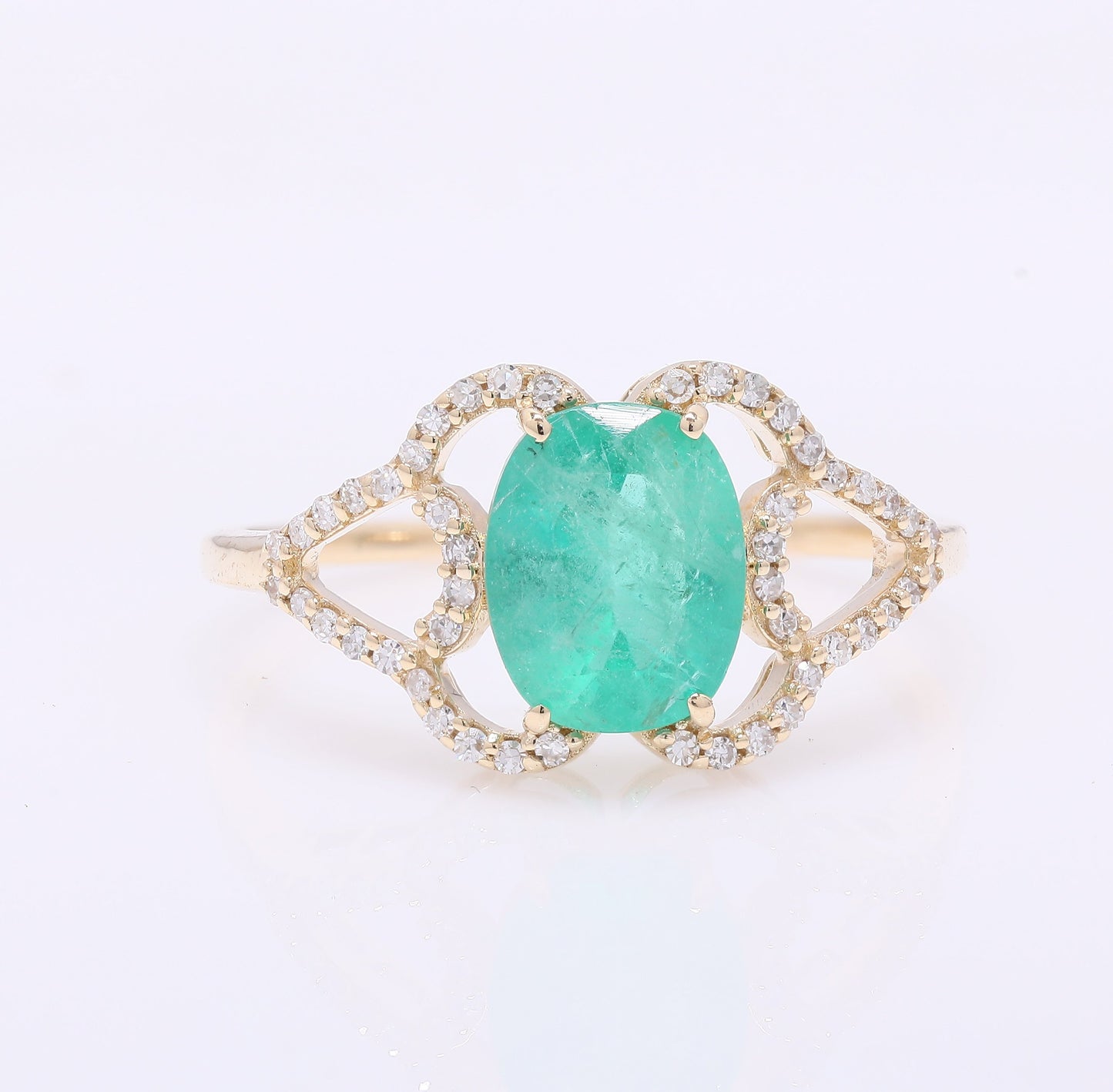 1.51 Ct Cushion Mixed Cut Natural Emerald 14K Gold Ring