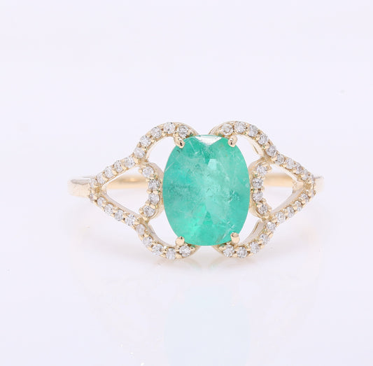 1.51 Ct Cushion Mixed Cut Natural Emerald 14K Gold Ring