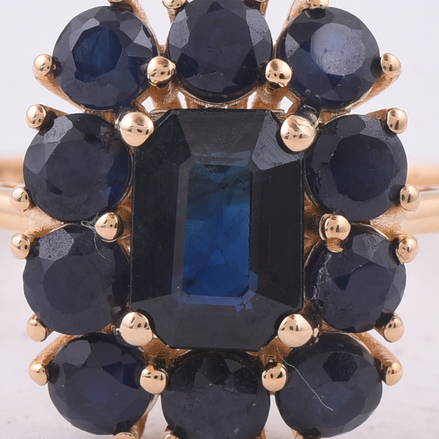 2.96 Ct Round Mixed Cut, Octagon Step Cut Natural Sapphire 14K Gold Ring