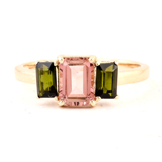 2.22 Ct Octagon Multi Tourmaline 14K Gold Ring