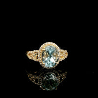 2.14 Ct Oval Mixed Cut Natural Aquamarine 14K Gold Ring