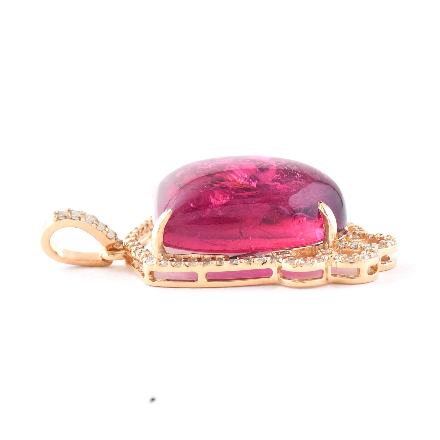 11.32 Ct Fancy Cabochon Cut Natural Rubellite 14K Gold Pendant