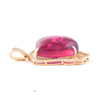 11.32 Ct Fancy Cabochon Cut Natural Rubellite 14K Gold Pendant