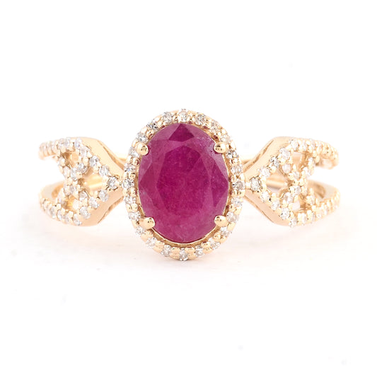 1.70 Ct Oval Mixed Cut Natural Corundum Ruby 14K Gold Ring