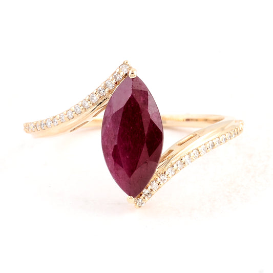 2.25 Ct Marquise Mixed Cut Natural Corundum Ruby 14K Gold Ring