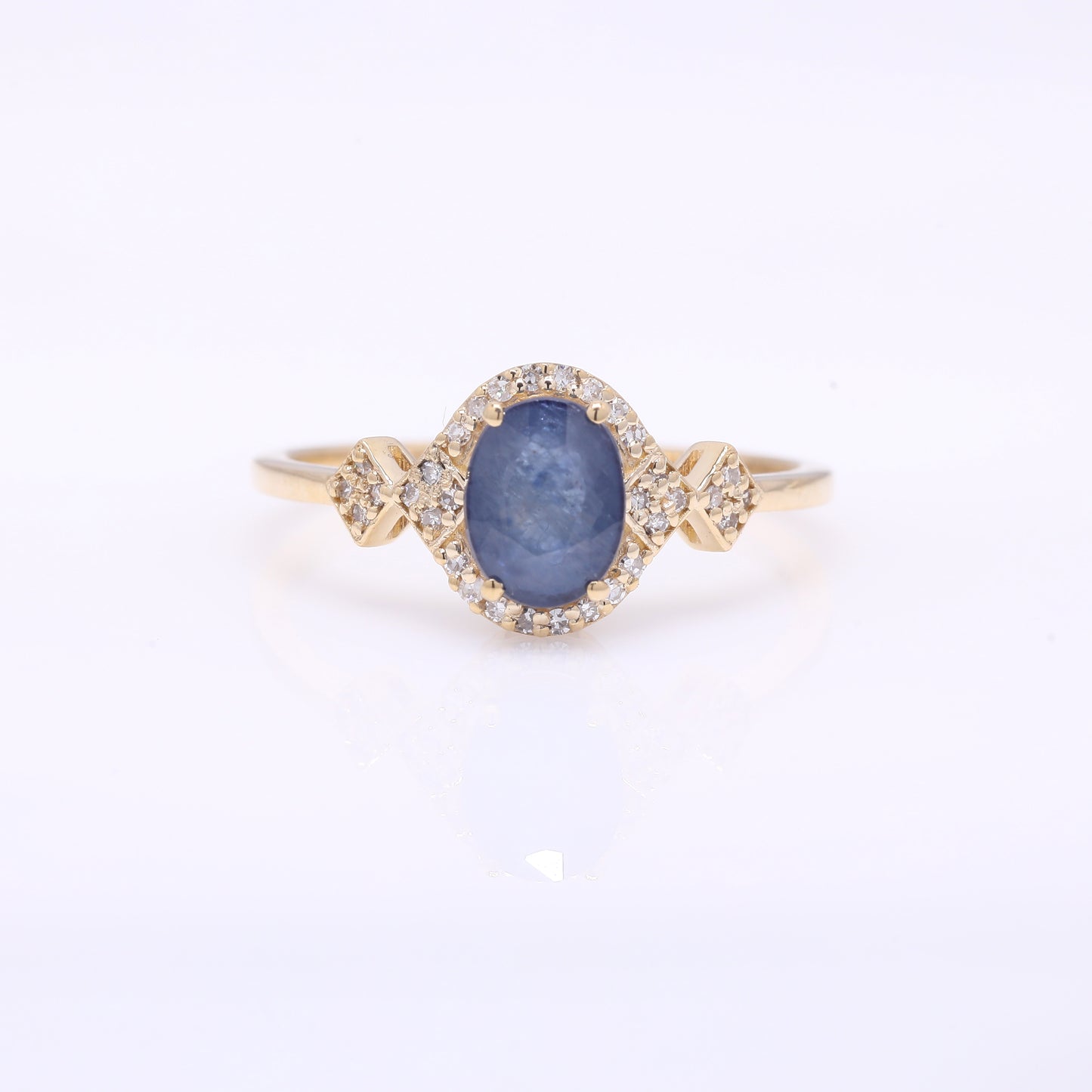 1.45 Ct Oval Mixed Cut Natural Sapphire 14K Gold Ring