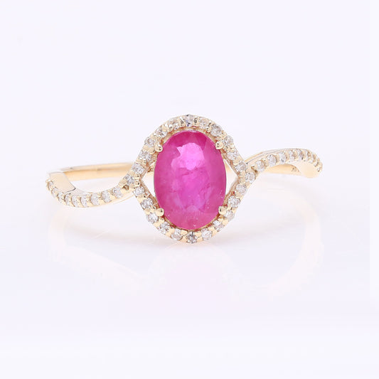 0.89 Ct Oval Mixed Cut Natural Ruby 14K Gold Ring
