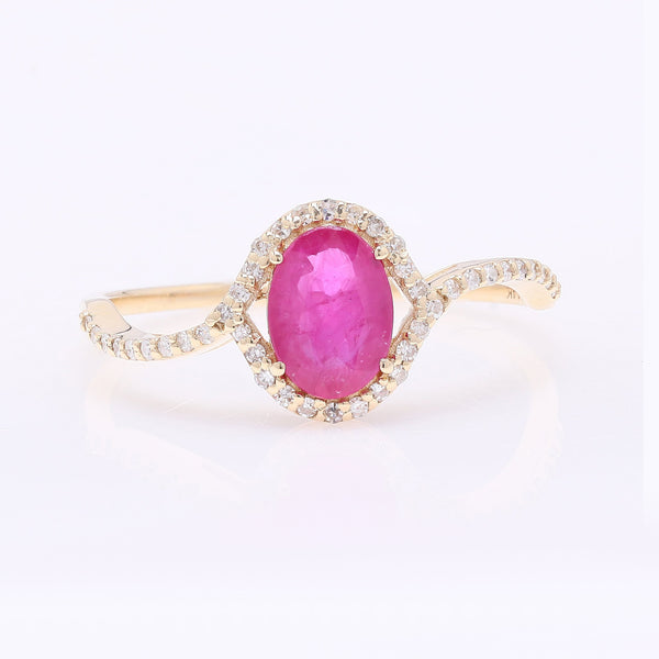0.89 Ct Oval Mixed Cut Natural Ruby 14K Gold Ring