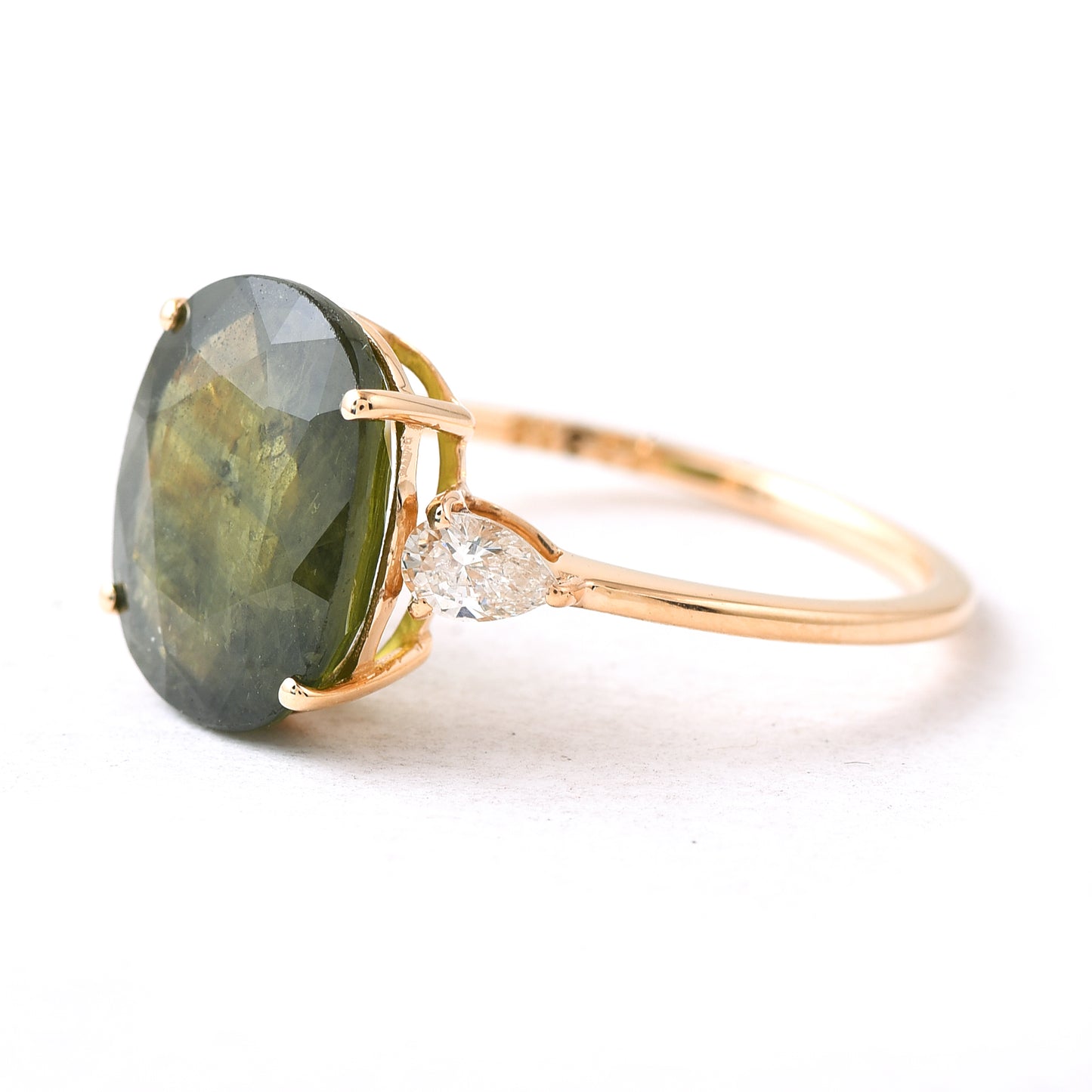 5.15 Ct Oval Green Sapphire 14K Gold Ring