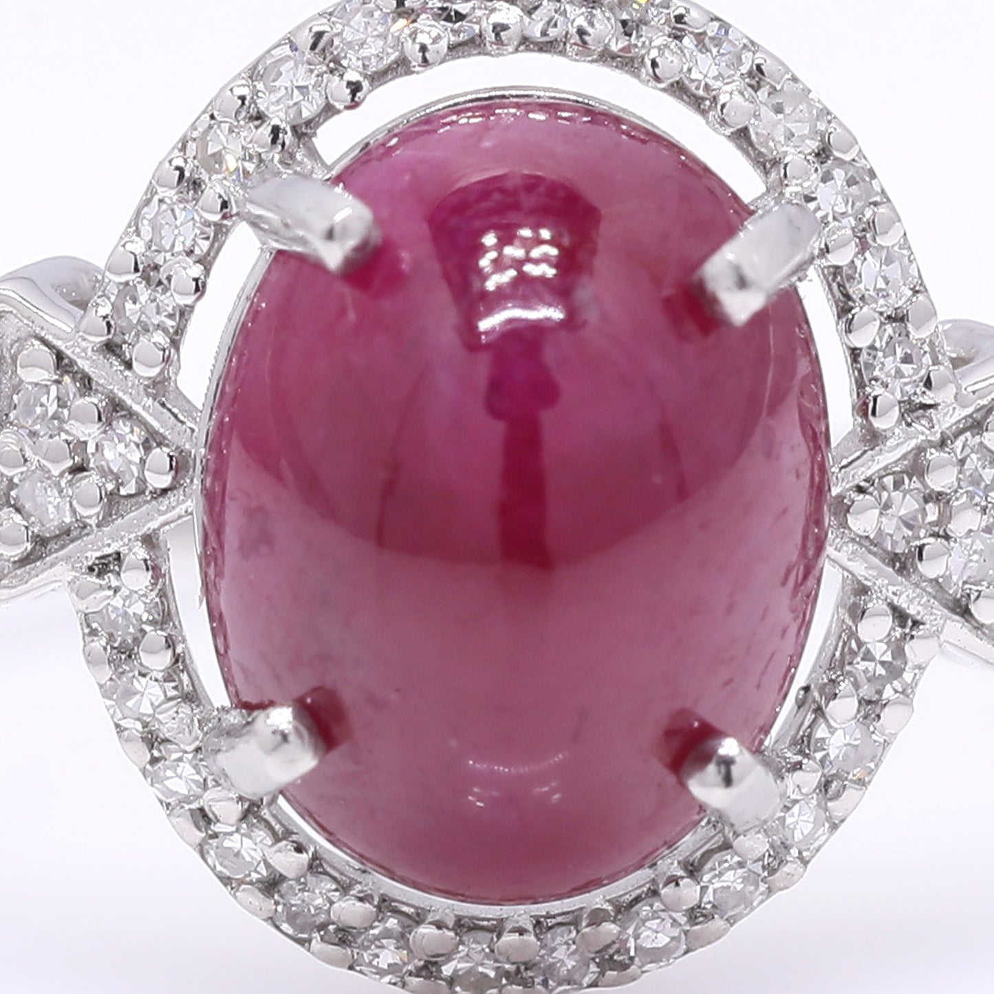 3.46 Ct Oval Cabochon Cut Natural Ruby 950 Platinum Ring