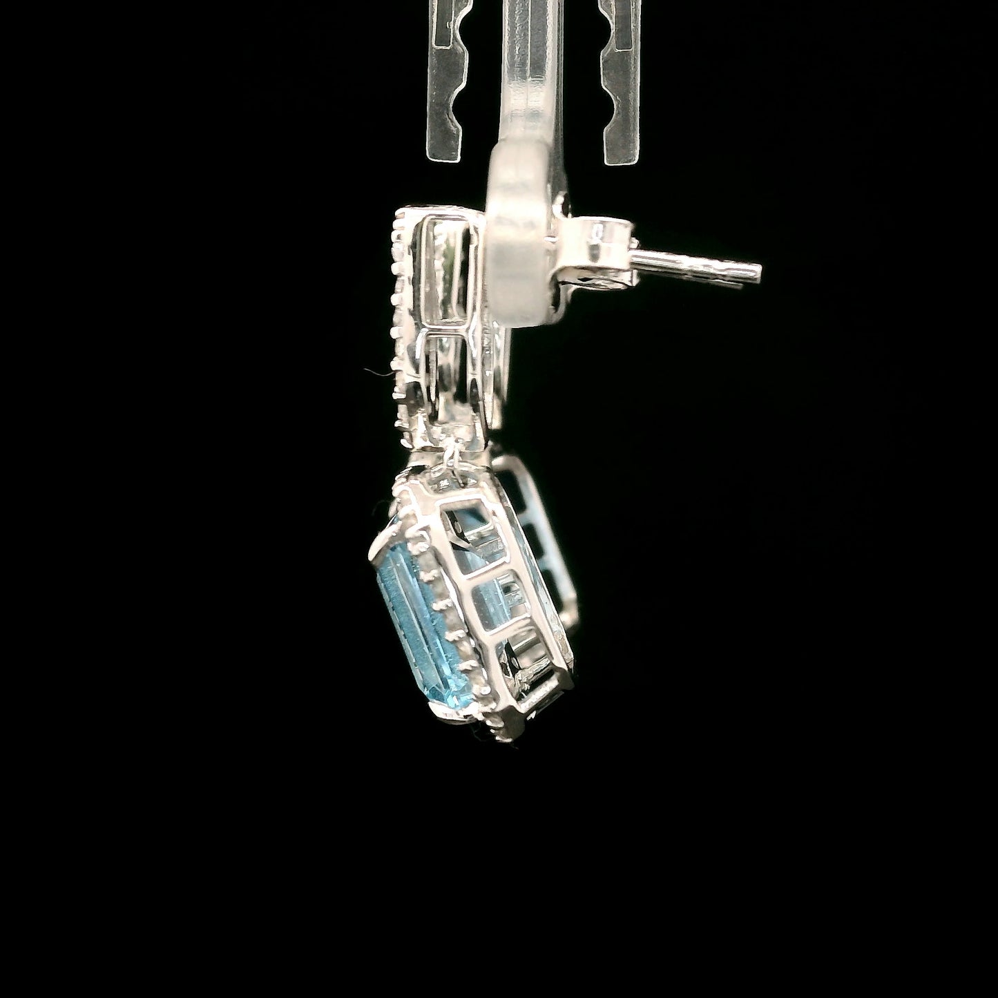 6.68 Ct Octagon Blue Topaz, White Zircon 925 Sterling Silver Earrings