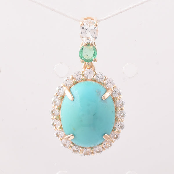 4.24 Ct Oval Turquoise 9K Gold Pendant