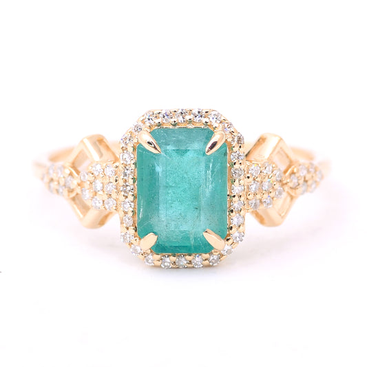 1.68 Ct Octagon Step Cut Natural Emerald 14K Gold Ring