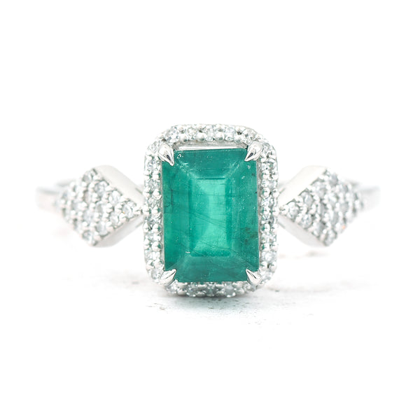 1.32 Ct Octagon Step Cut Natural Emerald 950 Platinum Ring