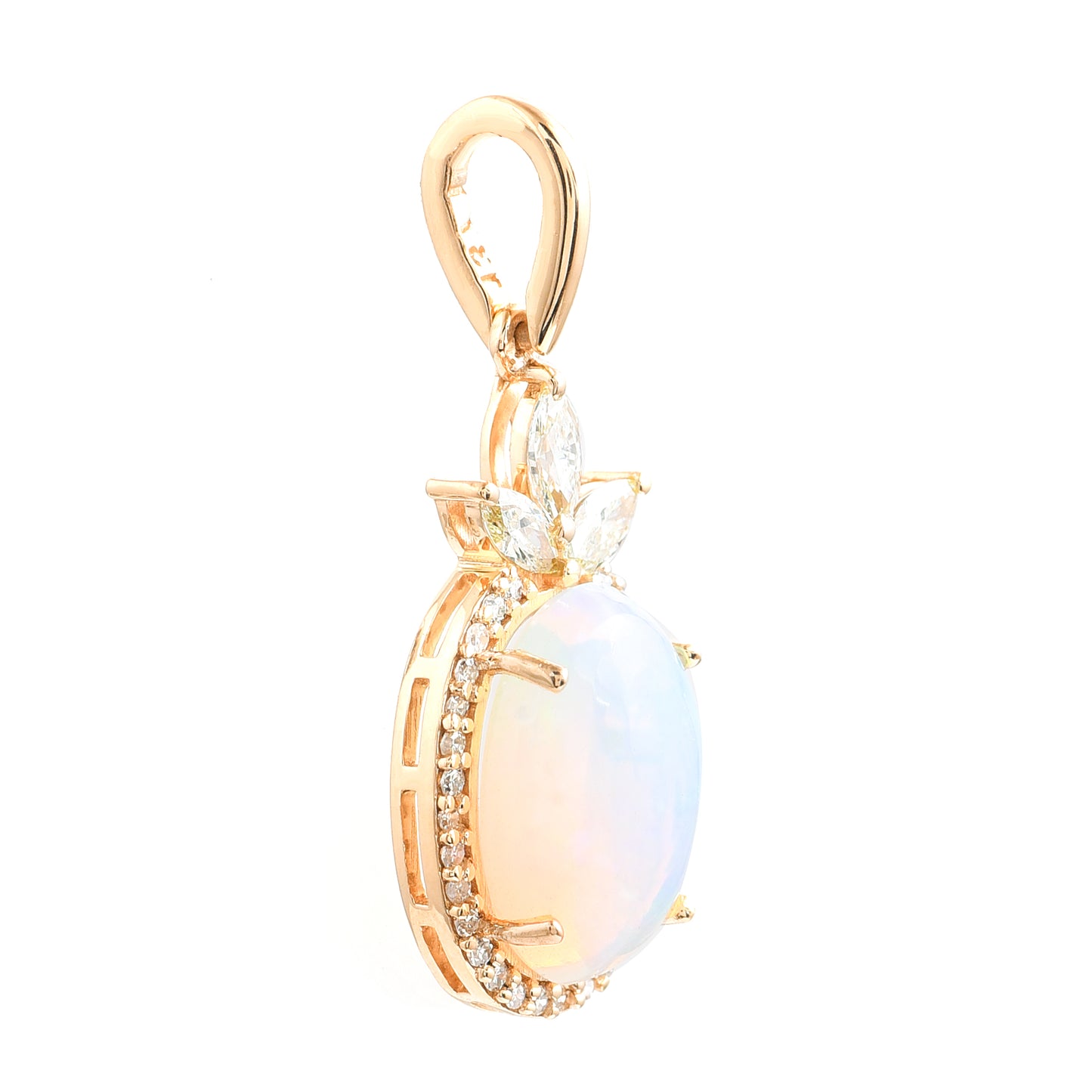 1.26 Ct Oval Cabochon Cut Natural Opal 14K Gold Pendant