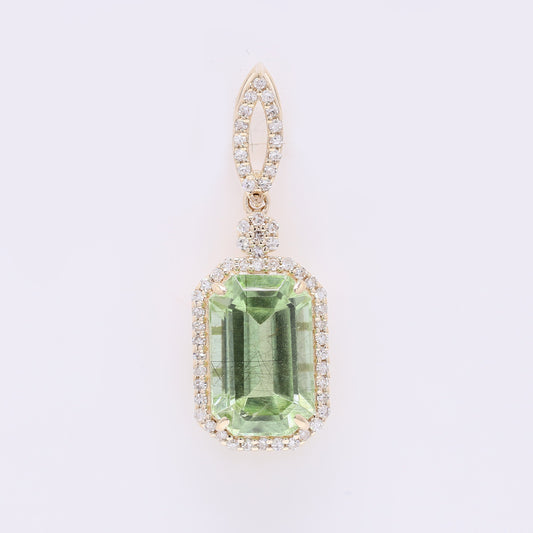 3.55 Ct Octagon Step Cut Natural Peridot 14K Gold Pendant