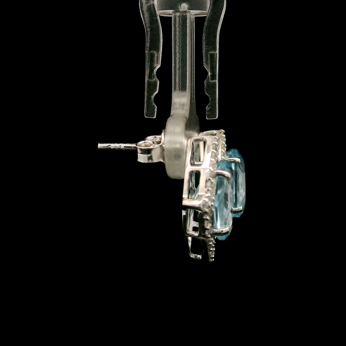 7.51 Ct Oval Blue Topaz, White Zircon 925 Sterling Silver Earrings