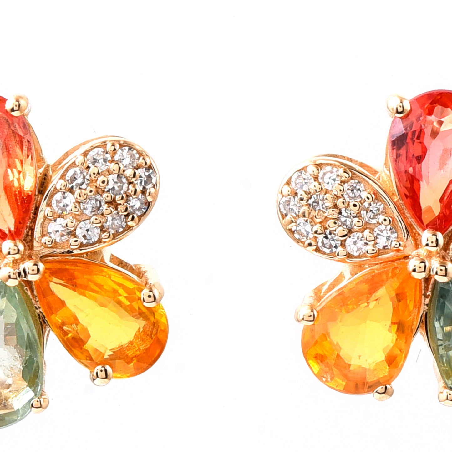 2.79 Ct Pear Mixed Cut Natural Multi-Coloured Sapphire 14K Gold Earrings