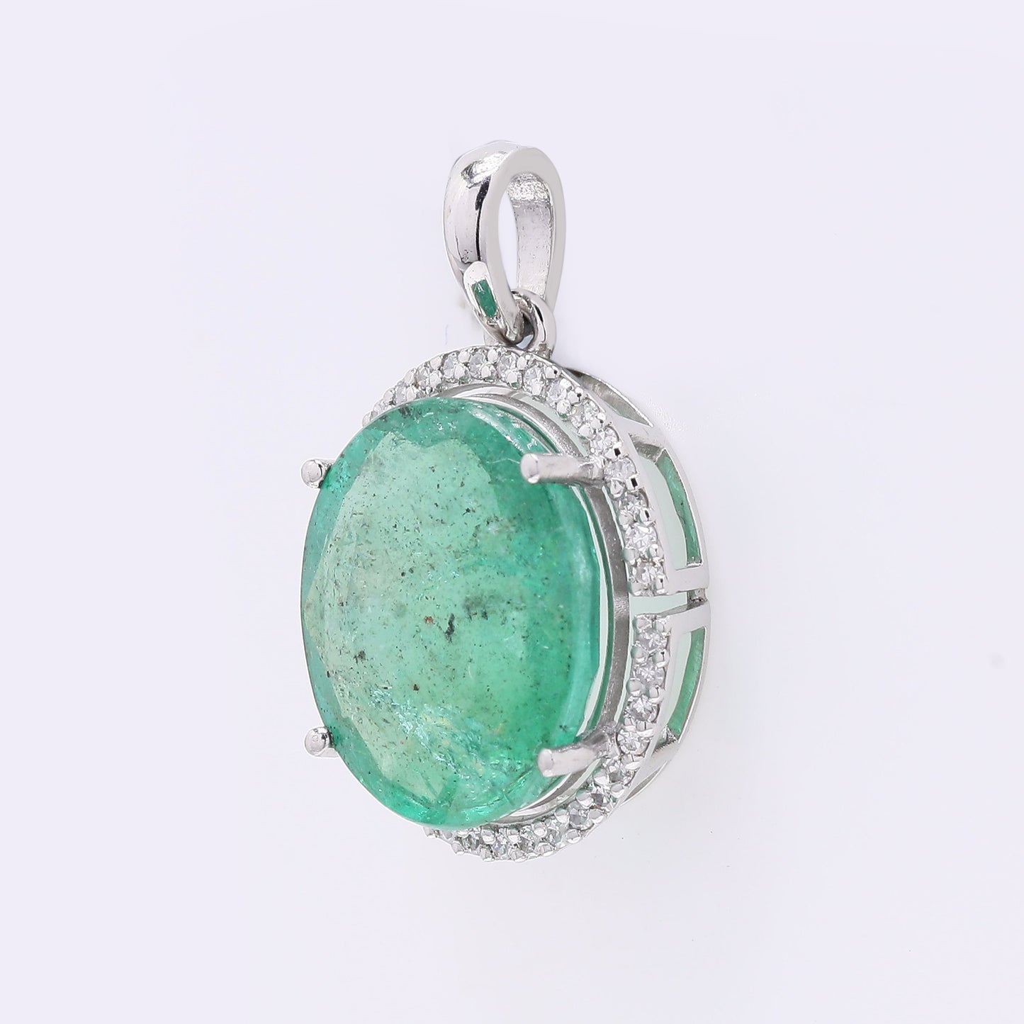 5.72 Ct Oval Mixed Cut Natural Emerald 950 Platinum Pendant
