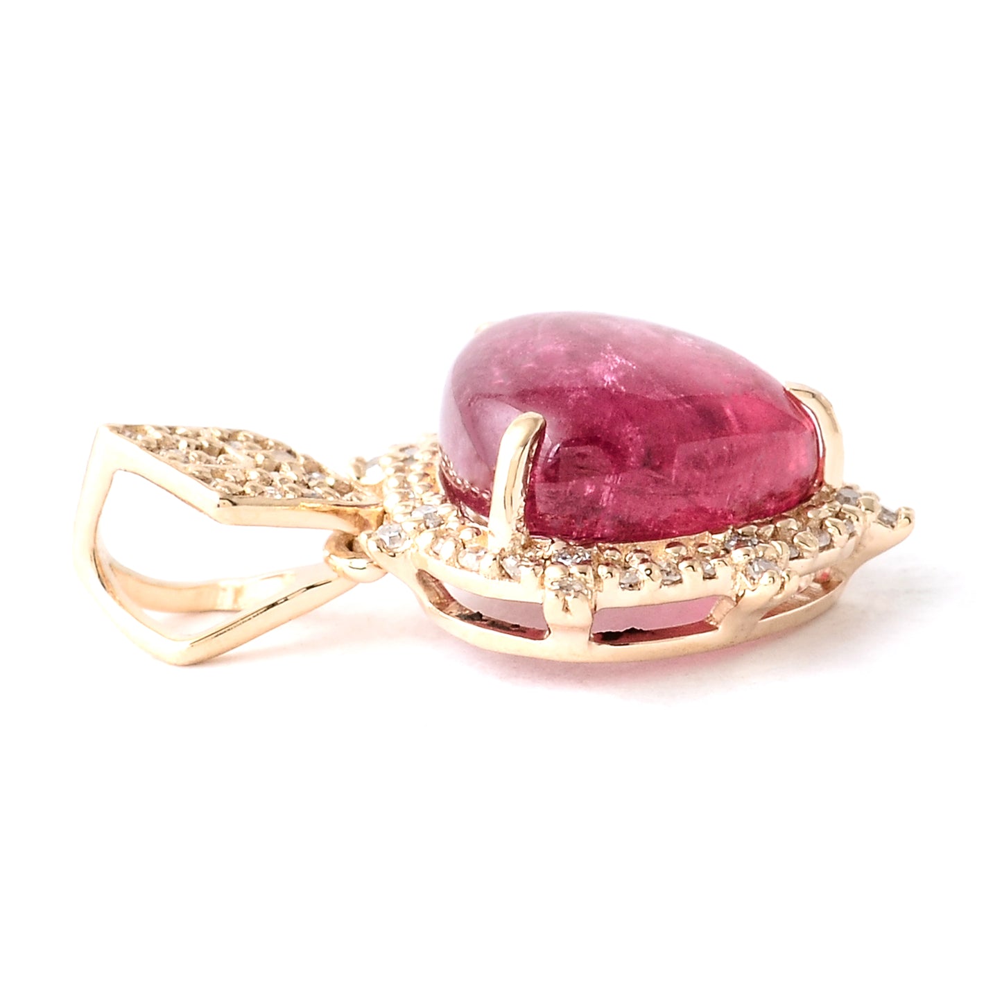 3.21 Ct Pear Cabochon Natural Tourmaline 14K Gold Pendant