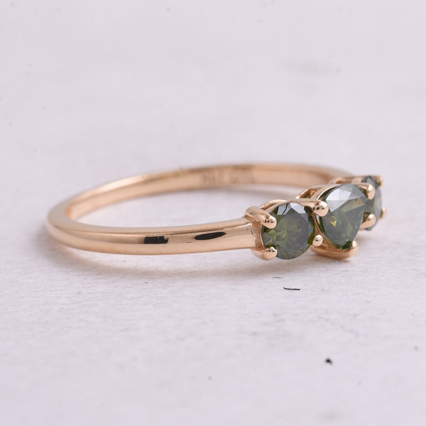 0.63 Ct Heart, Round Green Diamond 14K Gold Ring
