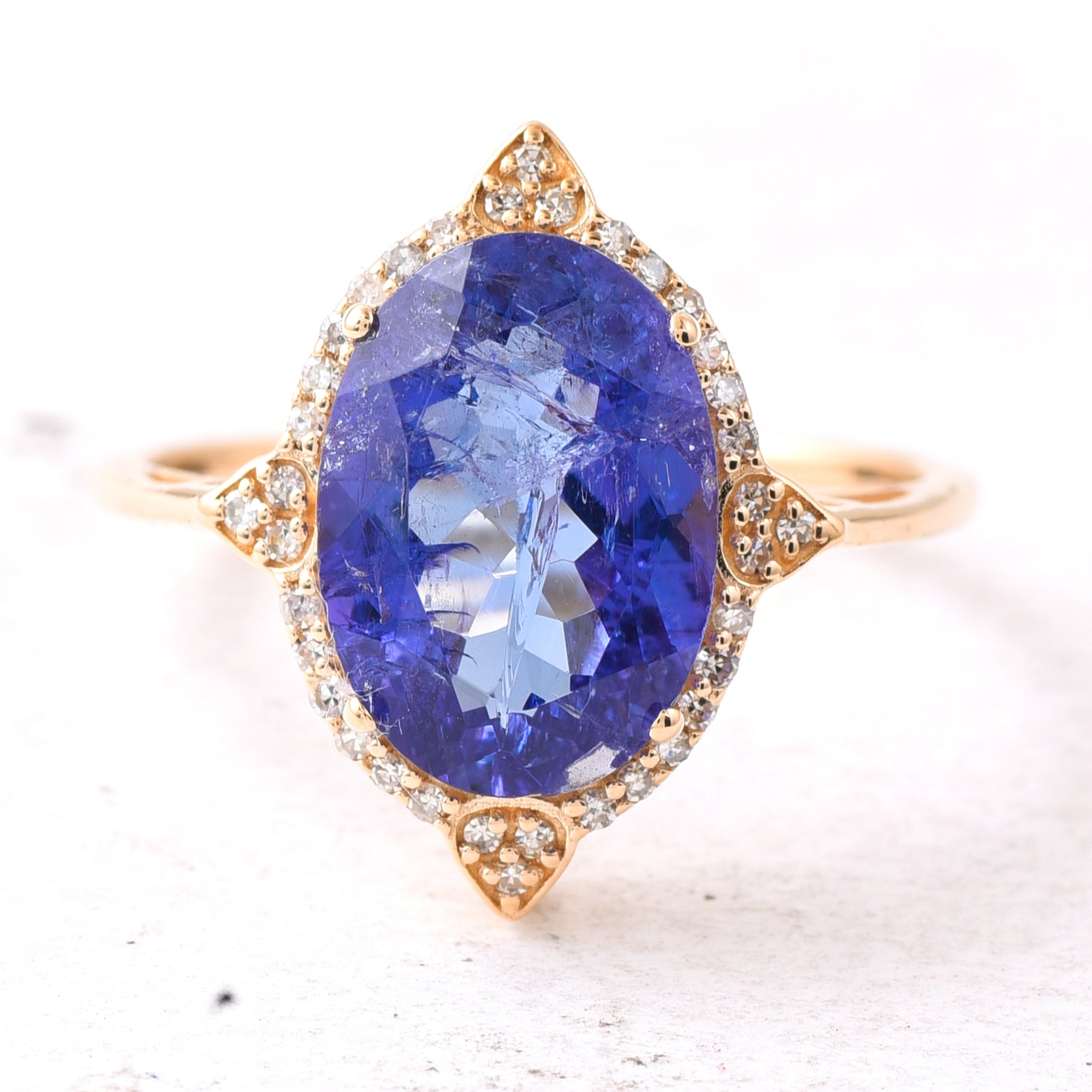 3.91 Ct Oval Mixed Cut Natural Tanzanite 14K Gold Ring