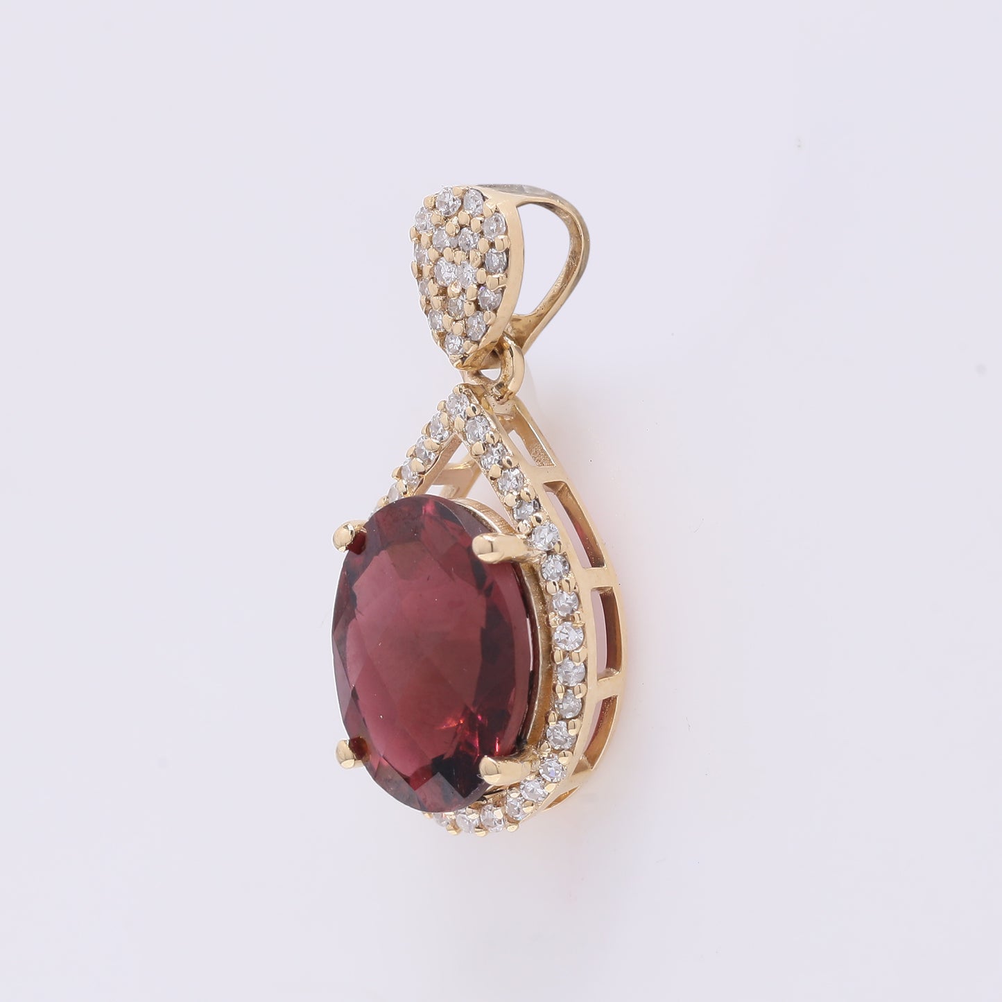 2.28 Ct Oval Mixed Cut Natural Rubellite 14K Gold Pendant