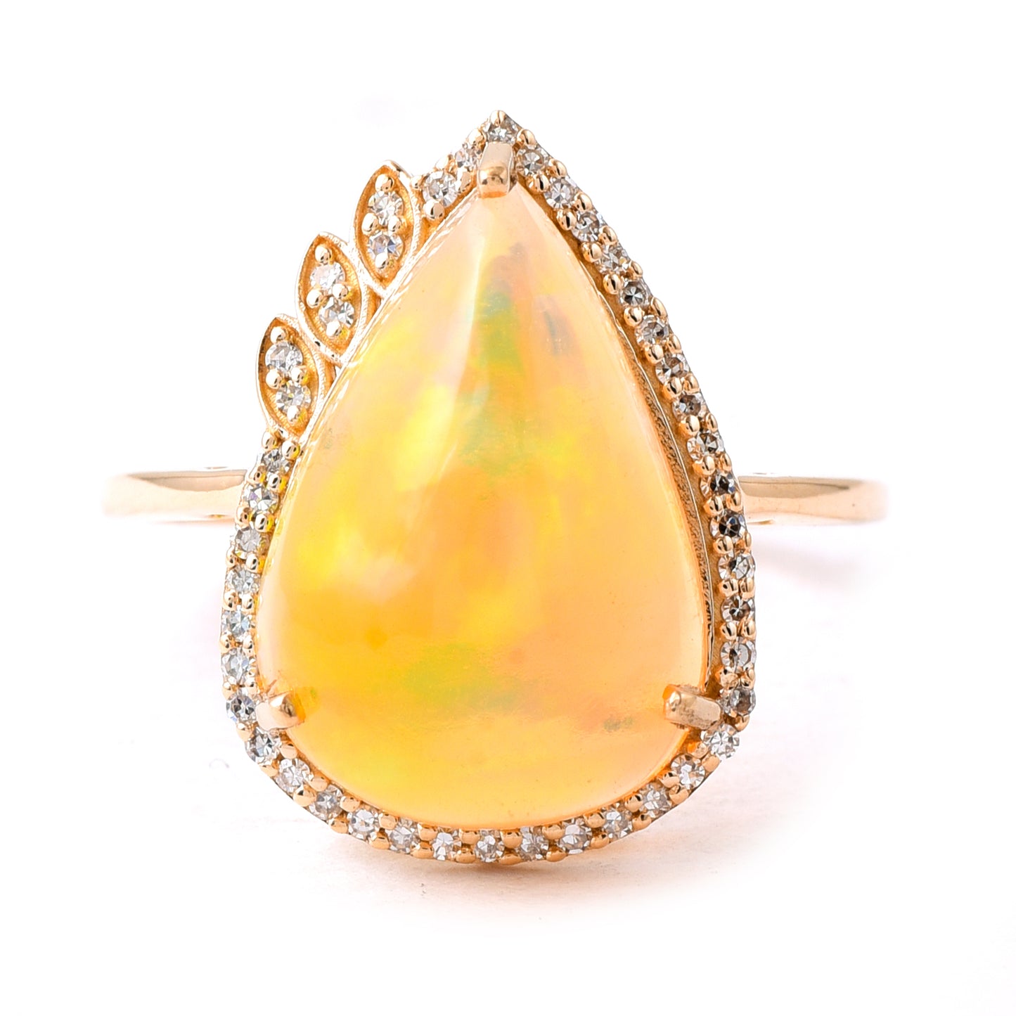 4.73 Ct Pear Cabochon Natural Opal 14K Gold Ring