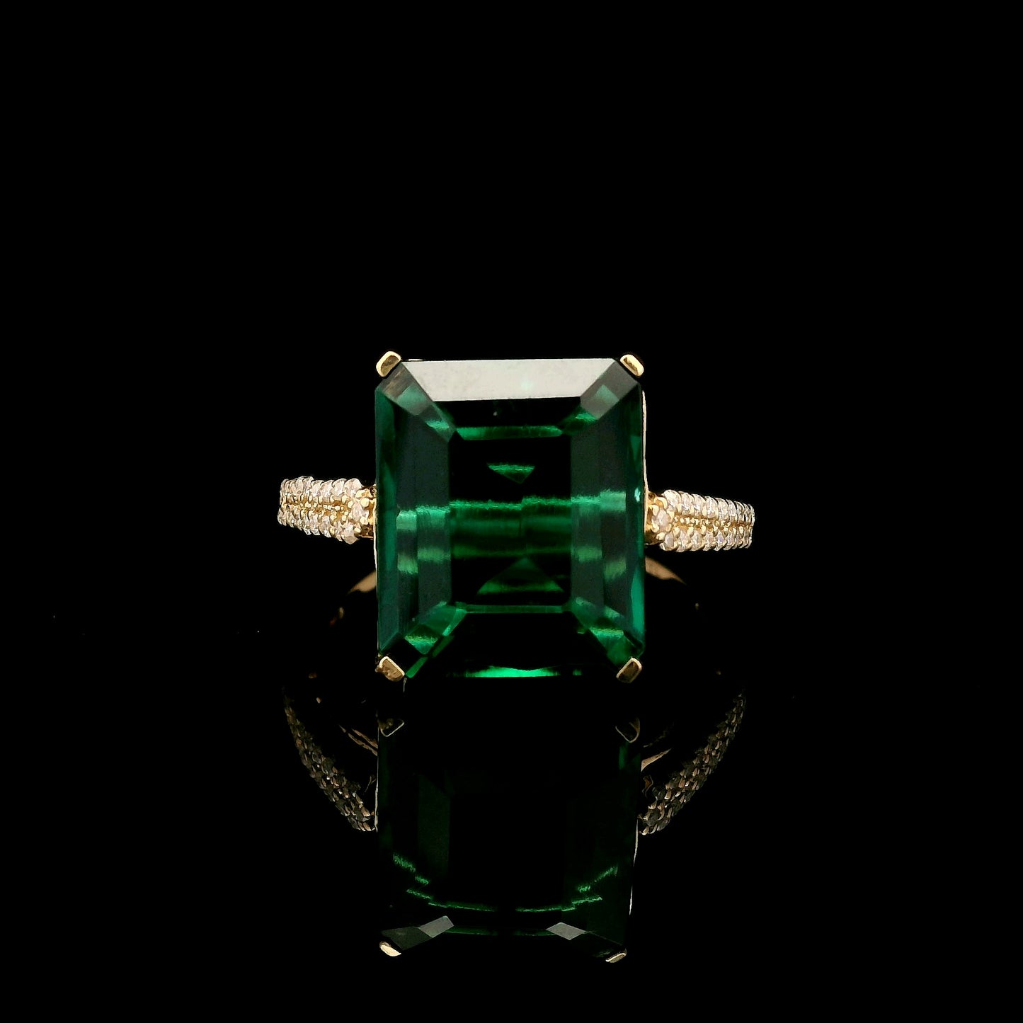 5.17 Ct Emerald Cut Lab Grown Emerald 14K Gold Ring
