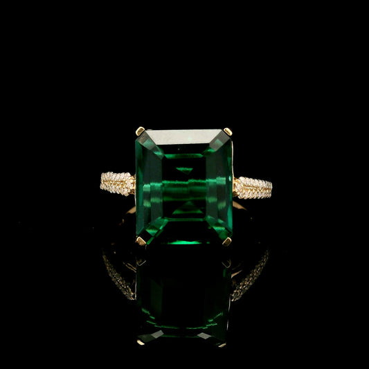 5.17 Ct Emerald Cut Lab Grown Emerald 14K Gold Ring