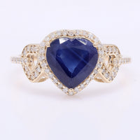 2.57 Ct Heart Mixed Cut Natural Sapphire 14K Gold Ring