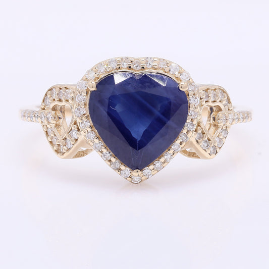 2.57 Ct Heart Mixed Cut Natural Sapphire 14K Gold Ring