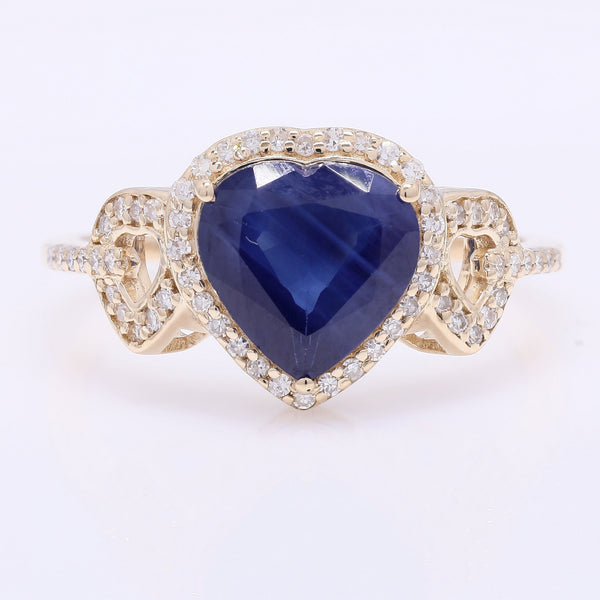 2.57 Ct Heart Mixed Cut Natural Sapphire 14K Gold Ring