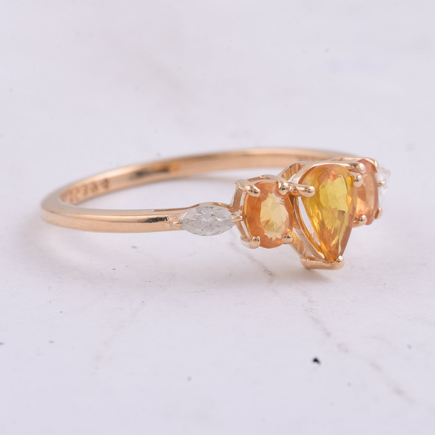 0.94 Ct Pear, Oval Natural Multi Coloured Sapphire 14K Gold Ring